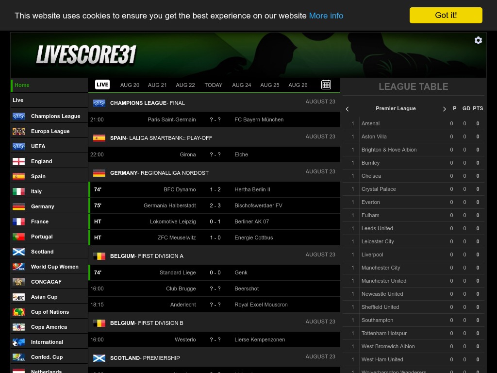 Livescore 31, the Best & Most Complete LIVE Skor soccer Application in Indonesia.